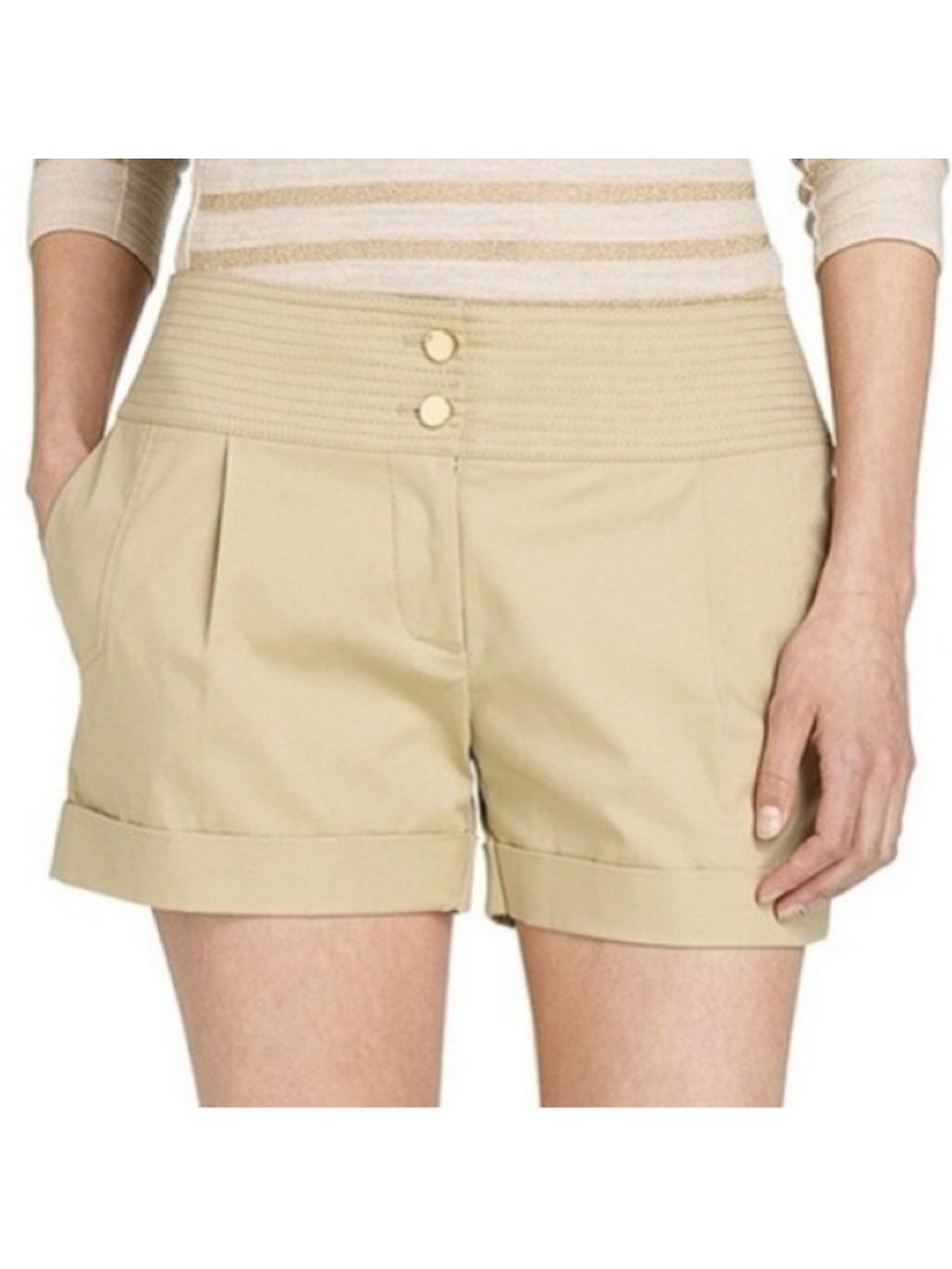 Tory Burch Clarence Khaki Chino Shorts Size 4 Stretch Cotton Twill Cuffed Preppy